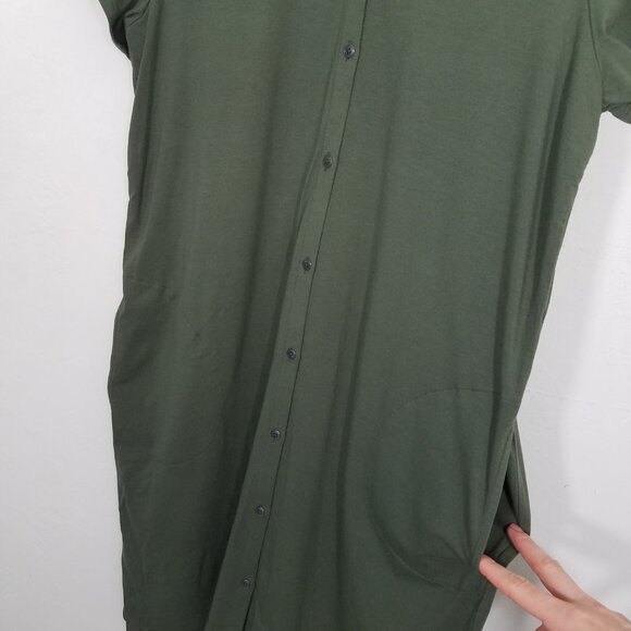 J. Jill  Short Sleeve Button Up Dress with Pockets Green Stretch Size M - Picture 2 of 6